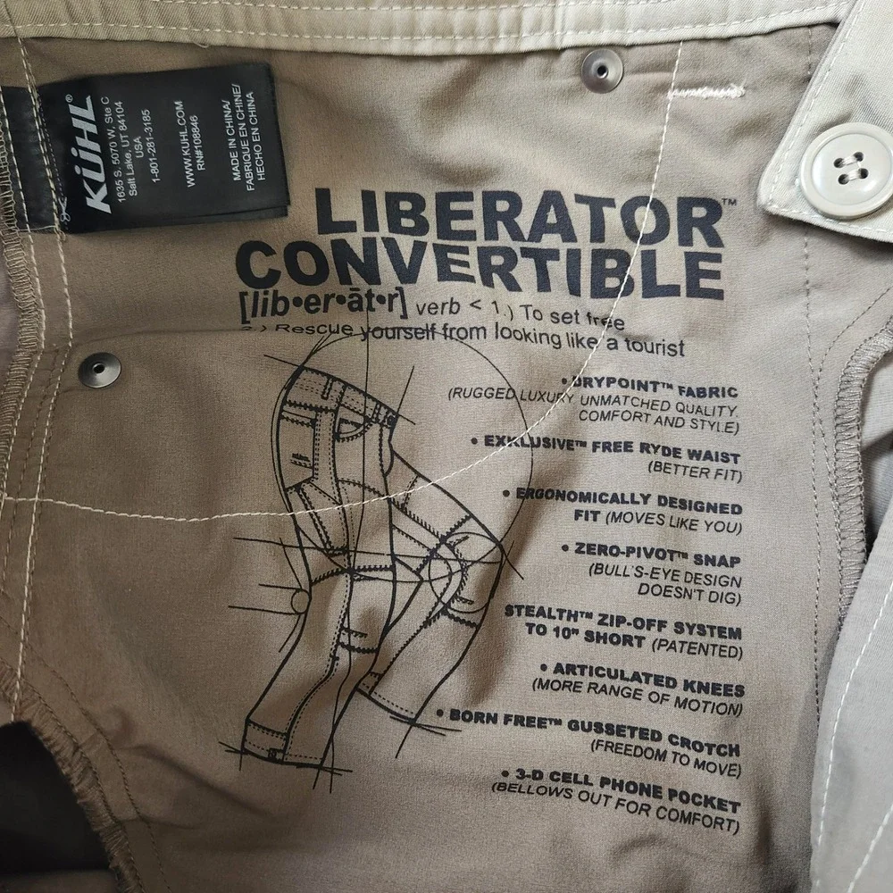 Kuhl Liberator Convertible‎ Stealth Pants Mens 38x30 Khaki Tan Hiking Zip Off